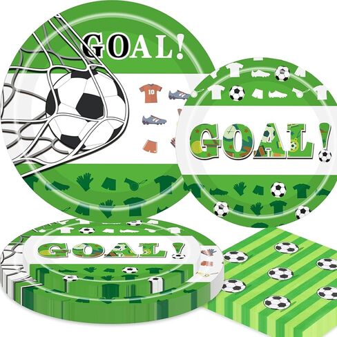 Soccer Birthday Party Decorations Tableware Set for 25 Guests, GOAL Soccer Paper Plates and Napkins, 9 Inch Dinner Plates, 7 Inch Dessert Plates for World Cup Soccer Theme Birthday Party Supplies in Saudi Arabia