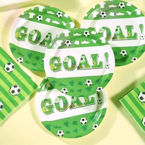 Soccer Birthday Party Decorations Tableware Set for 25 Guests, GOAL Soccer Paper Plates and Napkins, 9 Inch Dinner Plates, 7 Inch Dessert Plates for World Cup Soccer Theme Birthday Party Supplies in Saudi Arabia
