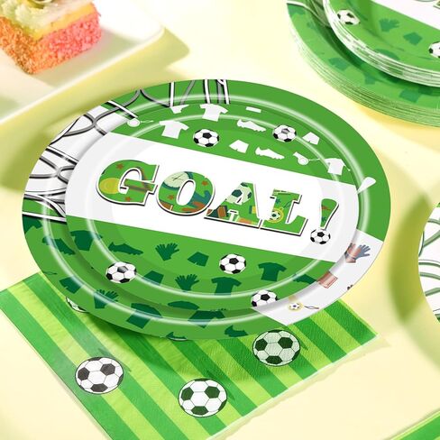 Soccer Birthday Party Decorations Tableware Set for 25 Guests, GOAL Soccer Paper Plates and Napkins, 9 Inch Dinner Plates, 7 Inch Dessert Plates for World Cup Soccer Theme Birthday Party Supplies in Saudi Arabia