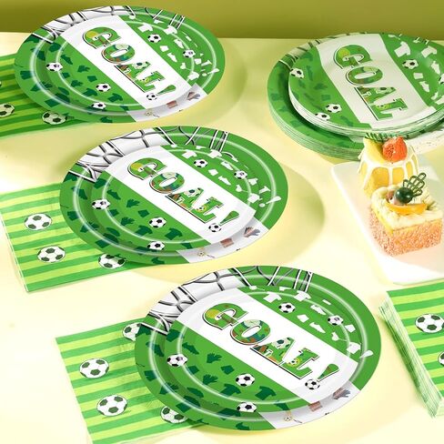 Soccer Birthday Party Decorations Tableware Set for 25 Guests, GOAL Soccer Paper Plates and Napkins, 9 Inch Dinner Plates, 7 Inch Dessert Plates for World Cup Soccer Theme Birthday Party Supplies in Saudi Arabia