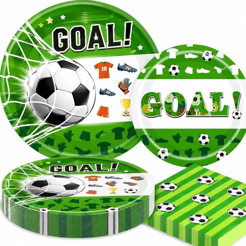 Soccer Birthday Party Decorations Tableware Set for 25 Guests, GOAL Soccer Paper Plates and Napkins, 9 Inch Dinner Plates, 7 Inch Dessert Plates for World Cup Soccer Theme Birthday Party Supplies in Saudi Arabia