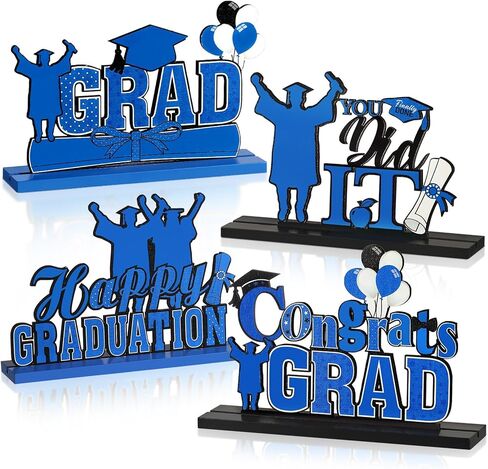 Yulejo 4 Pcs 2026 Graduation Party Decorations Table Centerpieces Wooden Class of 2026 Graduation Congratulate Table Topper for Grad Ornaments Decorations Party Supplies Favors(Blue) in Saudi Arabia