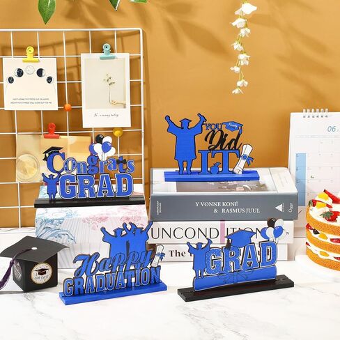 Yulejo 4 Pcs 2026 Graduation Party Decorations Table Centerpieces Wooden Class of 2026 Graduation Congratulate Table Topper for Grad Ornaments Decorations Party Supplies Favors(Blue) in Saudi Arabia