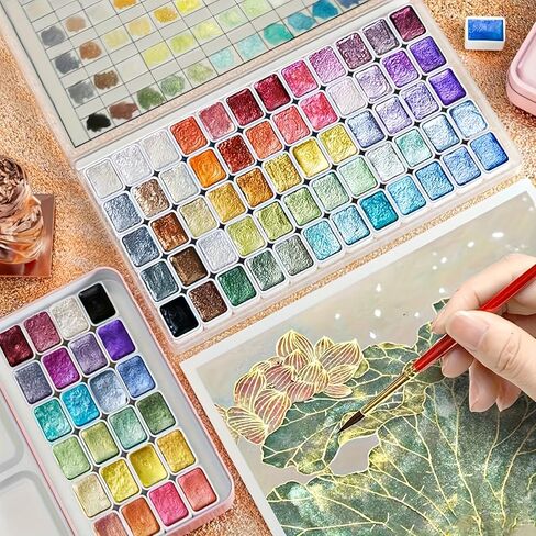 60-Color Metal Watercolor Paint Set, Portable Pearl Solid Watercolor Pigments, Ideal for Artists and Professionals, Excellent for Chinese Painting, Tanka, Crafts in Kuwait