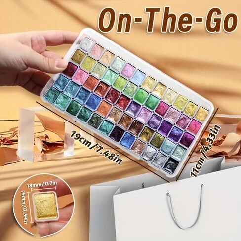60-Color Metal Watercolor Paint Set, Portable Pearl Solid Watercolor Pigments, Ideal for Artists and Professionals, Excellent for Chinese Painting, Tanka, Crafts in Kuwait