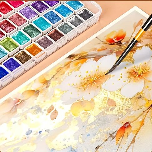 60-Color Metal Watercolor Paint Set, Portable Pearl Solid Watercolor Pigments, Ideal for Artists and Professionals, Excellent for Chinese Painting, Tanka, Crafts in Kuwait
