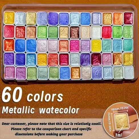 60-Color Metal Watercolor Paint Set, Portable Pearl Solid Watercolor Pigments, Ideal for Artists and Professionals, Excellent for Chinese Painting, Tanka, Crafts in Kuwait