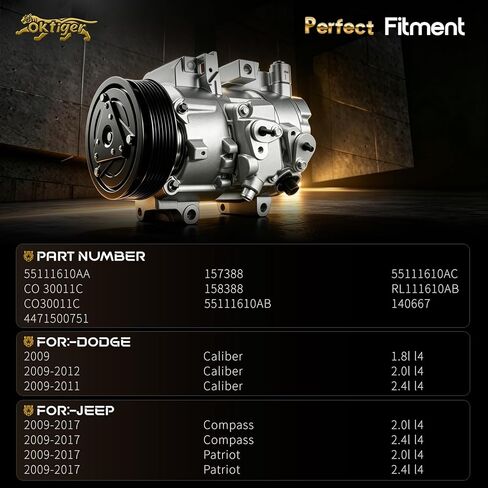 Oktiger AC Compressor with Clutch for Jeep Compass Patriot 2009 2010 2011 2012 2013 2014 2015 2016 2017 2.0L 2.4L, for Dodge Caliber 2009-2012 Replacement Air Conditioner AC Compressor, OE 55111610AA in Saudi Arabia