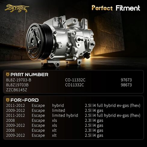 Oktiger AC Compressor with Clutch for Ford Escape 2008-2012 2.5L 2.3L, for Mercury Mariner 2008-2011, for Mazda Tribute 2008-2011 Replacement Air Conditioner AC Compressor, OE 8L8Z-19703-B in Saudi Arabia