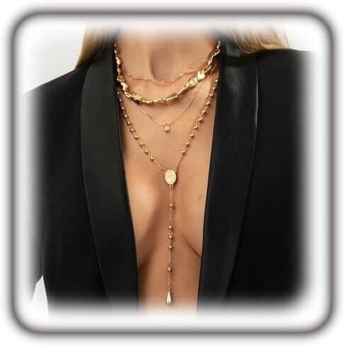 Layered Dainty Gold Lariat Necklace for Women,Vintage Teardrop Beaded Statement Y Pendant Necklace,Trendy Sweater Chain Jewelry Gift Accessories in Saudi Arabia
