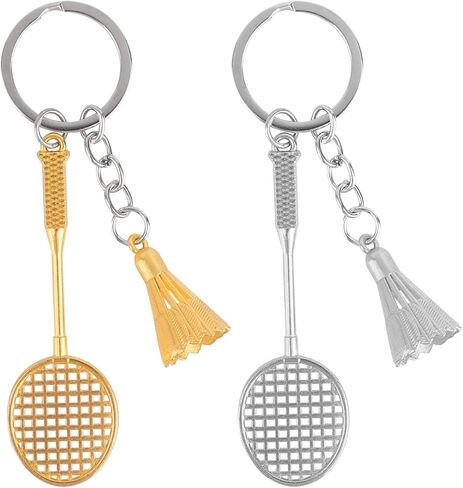 Penitue 2pcs Badminton Keychain, Alloy Badminton Racket Keychain Key Chain Shiny Sports Key Ring Keyring for Sports Lovers Players Coaches (Silver & Gold) in Saudi Arabia