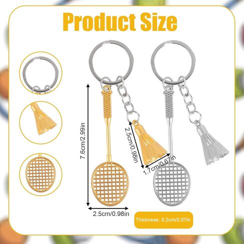 Penitue 2pcs Badminton Keychain, Alloy Badminton Racket Keychain Key Chain Shiny Sports Key Ring Keyring for Sports Lovers Players Coaches (Silver & Gold) in Saudi Arabia