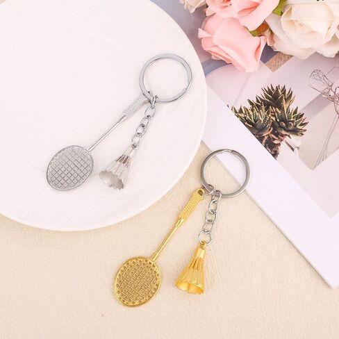 Penitue 2pcs Badminton Keychain, Alloy Badminton Racket Keychain Key Chain Shiny Sports Key Ring Keyring for Sports Lovers Players Coaches (Silver & Gold) in Saudi Arabia