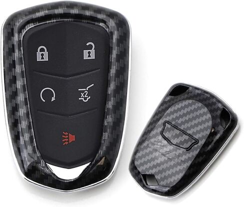 iJDMTOY Exact Fit Black Glossy Carbon Fiber Finish Key Fob Shell Compatible with 2015-19 Cadillac ATS CTS CT6 ELR XTS XT5 SRX Escalade Smart Key (Please Verify Your Actual Key Before Buying) in Kuwait
