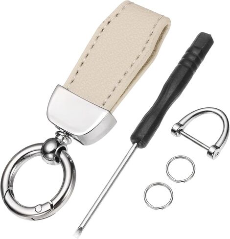 uxcell Car Key Chain, Zinc Alloy Leather Car Keychain Anti-lost D-Ring Key Chain Fob Rotatable Decorative with Screwdriver in Kuwait