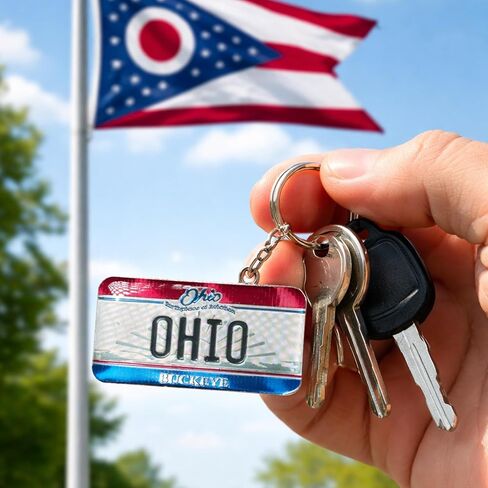 Westmon Works Ohio Souvenir Keychain – Metal License Plate Style Key Ring with Red White Blue Design, Travel Keepsake Gift, Ohio Pride Accessory in Kuwait