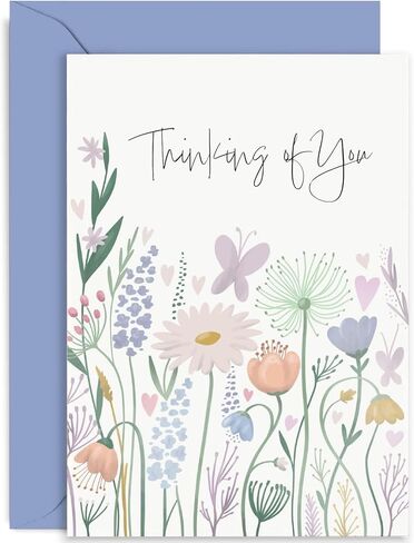 شركة Old English Co. بطاقة Thinking Of You لها - بطاقة تعاطف على شكل قلوب فراشة وزهرة للنساء - بطاقة آسف لطيفة للتعزية والفجيعة والخسارة والأخبار السيئة | فارغة داخل مع المغلف in Kuwait