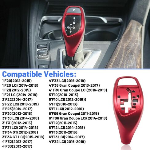 Compatible with BMW 1 2 3 4 5 6 Series F20 F30 F10 F22 F32 F34 F10 F06 F12 Gear Shift Knob Cover Trim Interior Gear Lever Handle Red (Sport Version) in Kuwait
