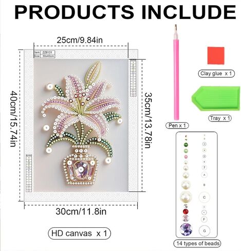 Kulvci Flower DIY 5D Pearl Painting Kit, Diamond Painting Kit for Adults Beginner, Bead Art Kits All-Pearl Dot Painting for Wall Decor, Creative Stress Relief Gift Home Decor,12 × 16 inch in Saudi Arabia