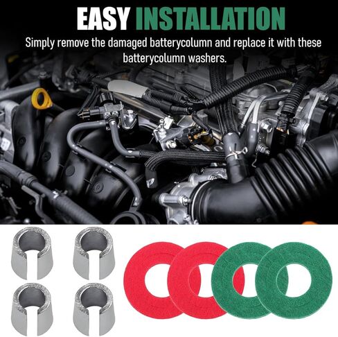 4PCS Car Battery Post Terminal Shims, Positive & Negative Battery Post Lead Terminal Cap Adapter with Washers, Auto Top Post Batteries End Repair Sleeve, Universal for Vehicles in Saudi Arabia