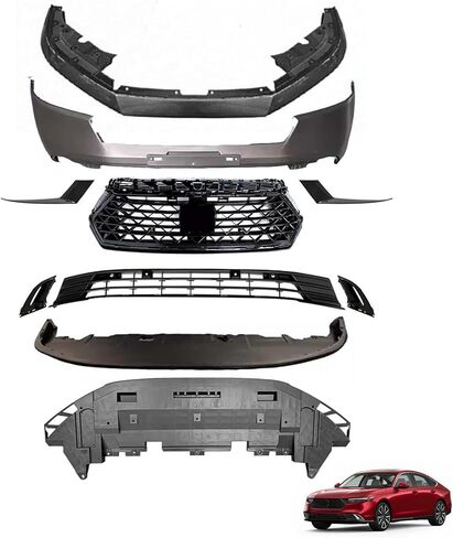 Front Bumper Cover Grille Set Fit for 2023 2024 Honda Accord Sedan, 10PCS Front Bumper Cover & Grille Set W/O Sensor Holes in Kuwait