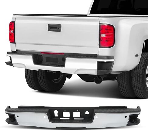 WFLNHB Chrome Rear Step Bumper Replacement for 2014-2018 Chevy Silverado Sierra 1500 with Park Assist Sensor Holes and Corner Steps GM1103175 in Kuwait