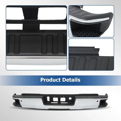 WFLNHB Chrome Rear Step Bumper Replacement for 2014-2018 Chevy Silverado Sierra 1500 with Park Assist Sensor Holes and Corner Steps GM1103175 in Kuwait