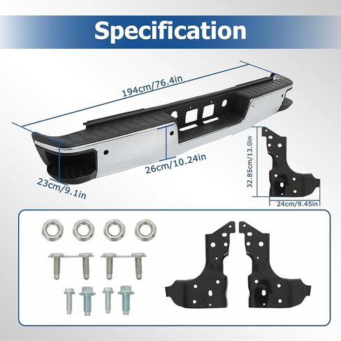 WFLNHB Chrome Rear Step Bumper Replacement for 2014-2018 Chevy Silverado Sierra 1500 with Park Assist Sensor Holes and Corner Steps GM1103175 in Kuwait
