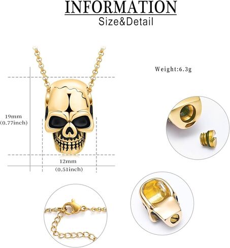 Urn Necklace for Ashes Retro Skull Pendant Cremation Jewelry Vintage Gothic Punk Jewelry Skeleton Head Rapper Cremation Keepsake Memorial Pendant Necklace Jewelry for Men/Women Halloween Jewelry Gift in Saudi Arabia