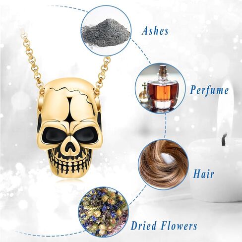 Urn Necklace for Ashes Retro Skull Pendant Cremation Jewelry Vintage Gothic Punk Jewelry Skeleton Head Rapper Cremation Keepsake Memorial Pendant Necklace Jewelry for Men/Women Halloween Jewelry Gift in Saudi Arabia