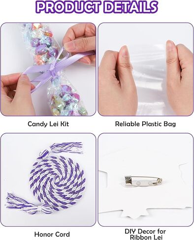 CRASHOT Hawaiian Violet Graduation Lei Set, DIY 2026 Grad Gift with Floral Lei, Braided Ribbon, 6 Bags, Violet & White Honor Cord, 16 Decorative Cards & Glue Spots in Kuwait