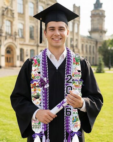 CRASHOT Hawaiian Violet Graduation Lei Set, DIY 2026 Grad Gift with Floral Lei, Braided Ribbon, 6 Bags, Violet & White Honor Cord, 16 Decorative Cards & Glue Spots in Kuwait