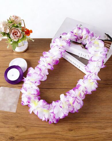 CRASHOT Hawaiian Violet Graduation Lei Set, DIY 2026 Grad Gift with Floral Lei, Braided Ribbon, 6 Bags, Violet & White Honor Cord, 16 Decorative Cards & Glue Spots in Kuwait