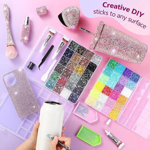 48 Colors Resin Jelly Rhinestones for Bedazzling, 48000Pcs 3mm Flatback Gems for Diamond Art, Diamond Bedazzling Kit with 3Pcs 10ml B7000 Jewelry Glue, Tweezers & Pickup Pen for Nail Art, DIY Crafts in Saudi Arabia