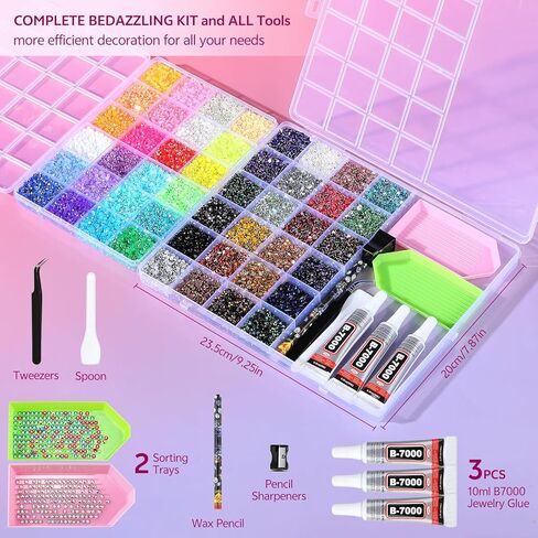 48 Colors Resin Jelly Rhinestones for Bedazzling, 48000Pcs 3mm Flatback Gems for Diamond Art, Diamond Bedazzling Kit with 3Pcs 10ml B7000 Jewelry Glue, Tweezers & Pickup Pen for Nail Art, DIY Crafts in Saudi Arabia