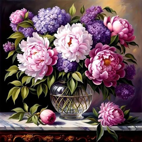 Reluohuo Flower Diamond Painting Kits for Adults, 5D Full Drill Diamond Art Kits for Beginners, DIY Round Gem Art Craft for Home Wall Decor, 12x12 Inch in Saudi Arabia