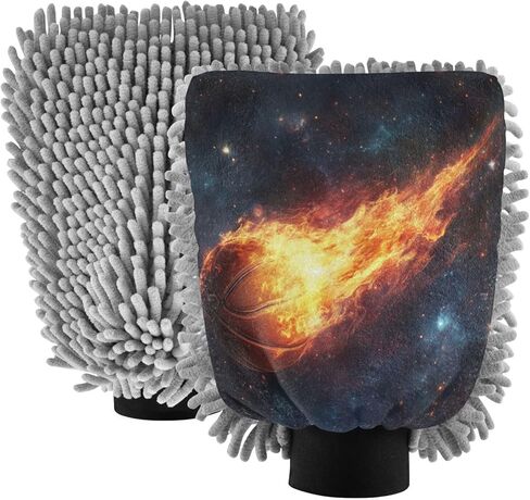 ALAZA Firing Basketball Galaxy Car Wash Mitt Scratch Free, 2 Pack Absorbent Microfiber/Chenille Washing & Drying Mitts, M in Saudi Arabia
