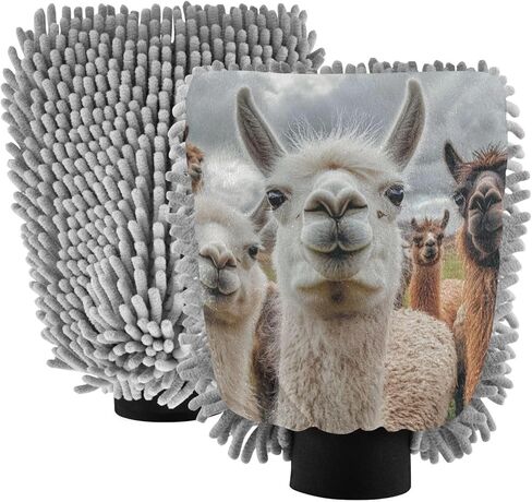 ALAZA Alpaca Llamas Staring Car Wash Mitt Scratch Free, 2 Pack Absorbent Microfiber/Chenille Washing & Drying Mitts, M in Saudi Arabia