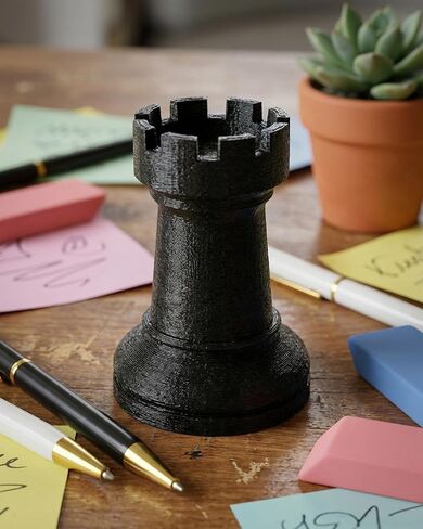 Chess Rook Pen Holder, 3D Printed Chess Piece Desk Organizer for Home Office Decor, Black (Black) in Saudi Arabia