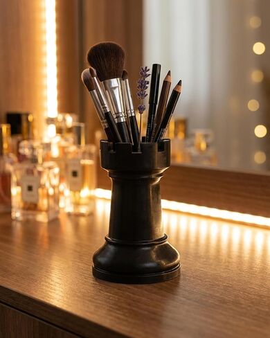 Chess Rook Pen Holder, 3D Printed Chess Piece Desk Organizer for Home Office Decor, Black (Black) in Saudi Arabia