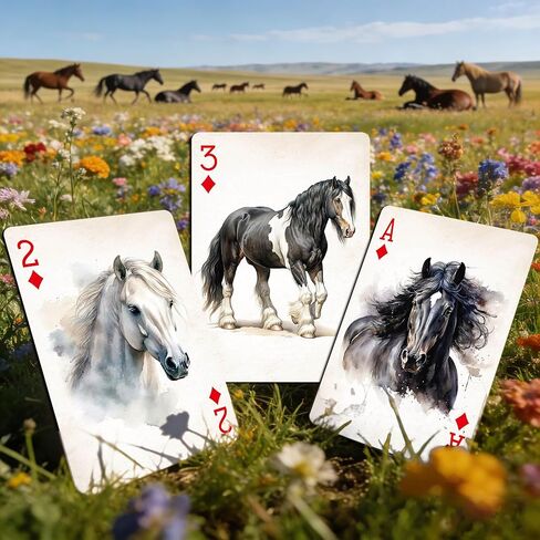 Horse‑Theme Playing Cards, 54 Unique Illustrated Playing Cards Set, High Durability, Anti‑Slip Hot Stamping Texture Craftsmanship On Card Surface, Collector‑Grade Playing Cards. in Saudi Arabia