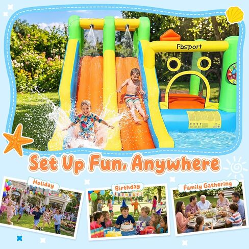 FBSPORT Inflatable Bounce House Double Water Slide,11 in 1 Inflatable Water Slide Park with 680W Blower, Splash Pool, Climbing Wall, Bouncy Castle for Indoor Outdoor Backyard in Saudi Arabia
