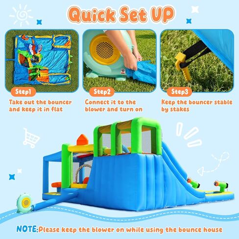 FBSPORT Inflatable Bounce House Double Water Slide,11 in 1 Inflatable Water Slide Park with 680W Blower, Splash Pool, Climbing Wall, Bouncy Castle for Indoor Outdoor Backyard in Saudi Arabia