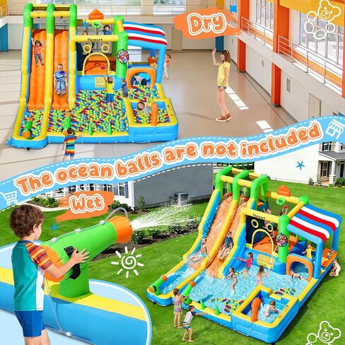 FBSPORT Inflatable Bounce House Double Water Slide,11 in 1 Inflatable Water Slide Park with 680W Blower, Splash Pool, Climbing Wall, Bouncy Castle for Indoor Outdoor Backyard in Saudi Arabia