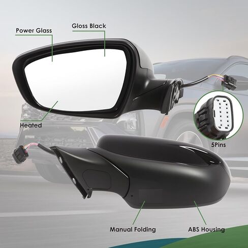 مجموعة مرآة جانبية للسائق الأيسر متوافقة مع مجموعة مرآة الباب Forte SX S EX LX 2017-2018 مع قابلة للطي يدويًا يدويًا وزجاج الطاقة أسود لامع KI1320213 (5 دبابيس) in Kuwait