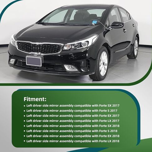 مجموعة مرآة جانبية للسائق الأيسر متوافقة مع مجموعة مرآة الباب Forte SX S EX LX 2017-2018 مع قابلة للطي يدويًا يدويًا وزجاج الطاقة أسود لامع KI1320213 (5 دبابيس) in Kuwait