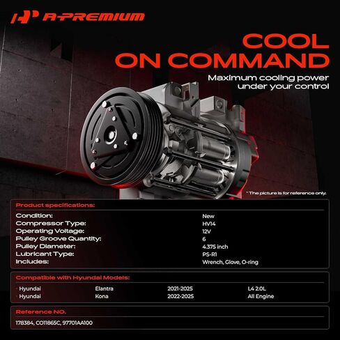 A-Premium Air Conditioner AC Compressor with Clutch Compatible with Hyundai Elantra 2021-2025 2.0L, Kona 2022-2025 in Kuwait