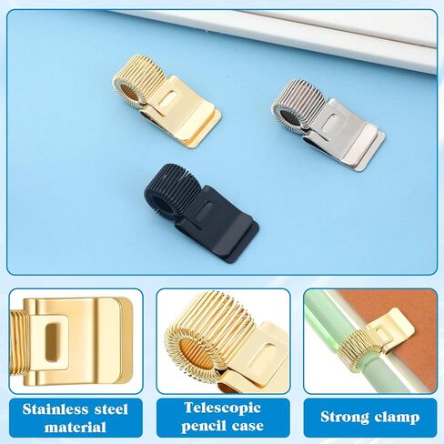3Pcs Metal Pen Loop Holder Clips, Adjustable Single Spring Loop Pen Pencil Organizer for Notebooks, Planners, Clipboards, Journals | Office & School, Gold Silver Black in Saudi Arabia