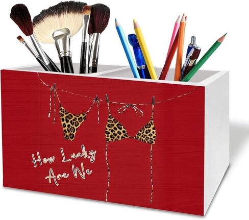 Red and Leopard Lucky 8 Ball Pen Holder for Desk, Funky Cheetah Print Wooden Box Sign Desk Decor for Girls Dorm Bedroom Home Office Decoration, Y2K Leopard Pencil Organizer in Saudi Arabia