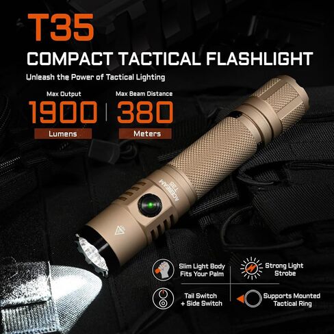 ACEBEAM T35 Tactical EDC Flashlight Gifts for Men, 1900 High Lumens Flashlight Rechargeable, Dual Switches Tactical Flashlight, Super Bright Pocket LED Flashlight for Emergency, Camping in Kuwait